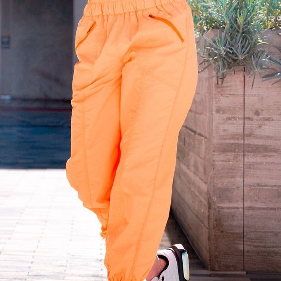 Zenana Neon Coral High-Waisted Smocked Lounging Pants - Picture 4 of 5